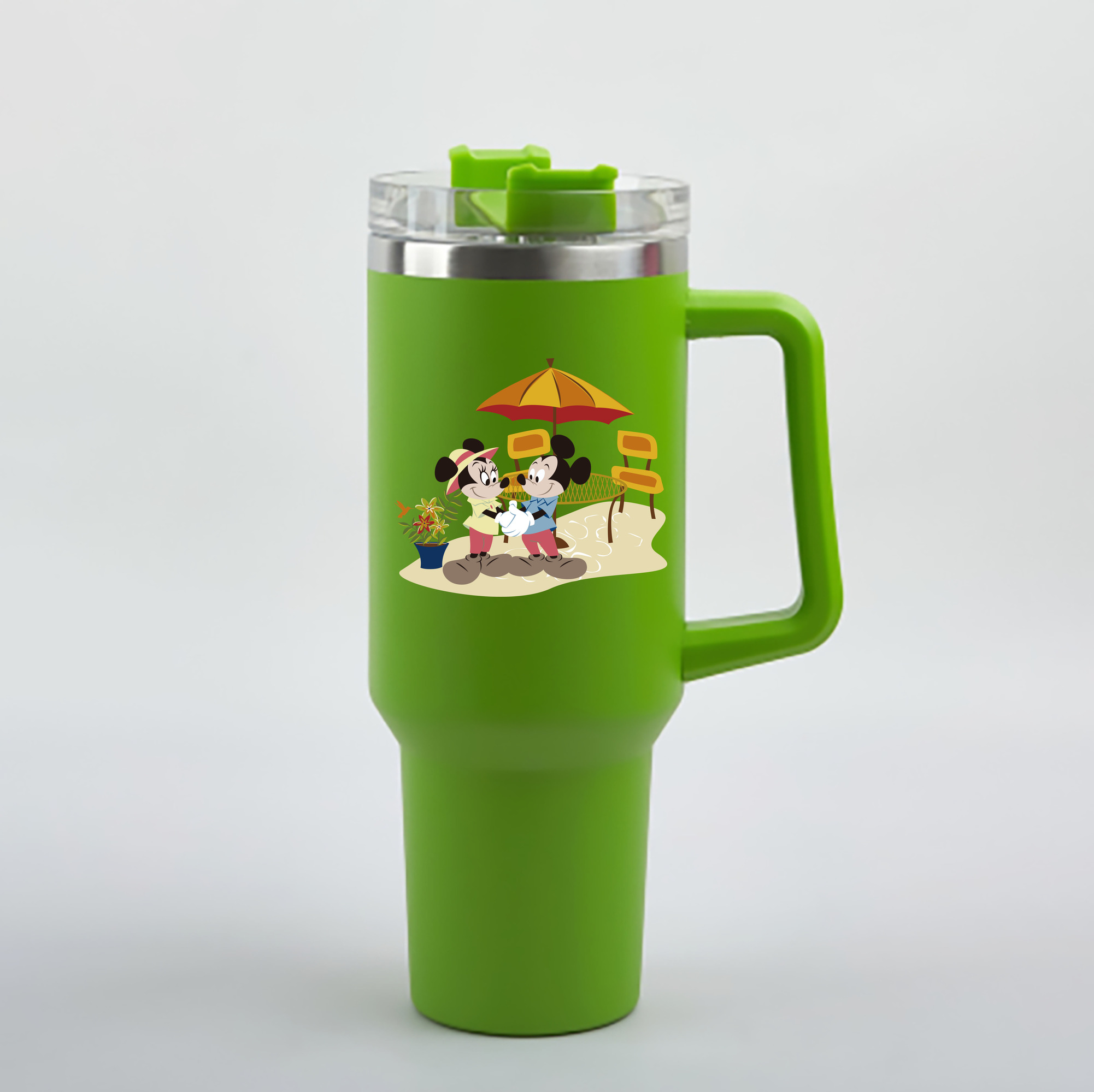 （画像用） ミッキーマウス Mickey Mouse 1200mL車用タンブラー - クリスタルステッカー（プラスチックストロー付き）